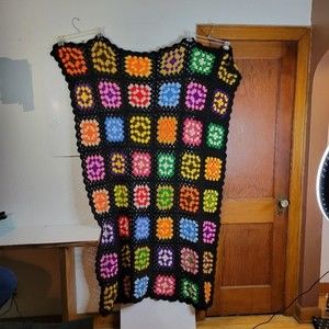 Handknit Multi Color Granny Square Afghan Approximately 42 x 74